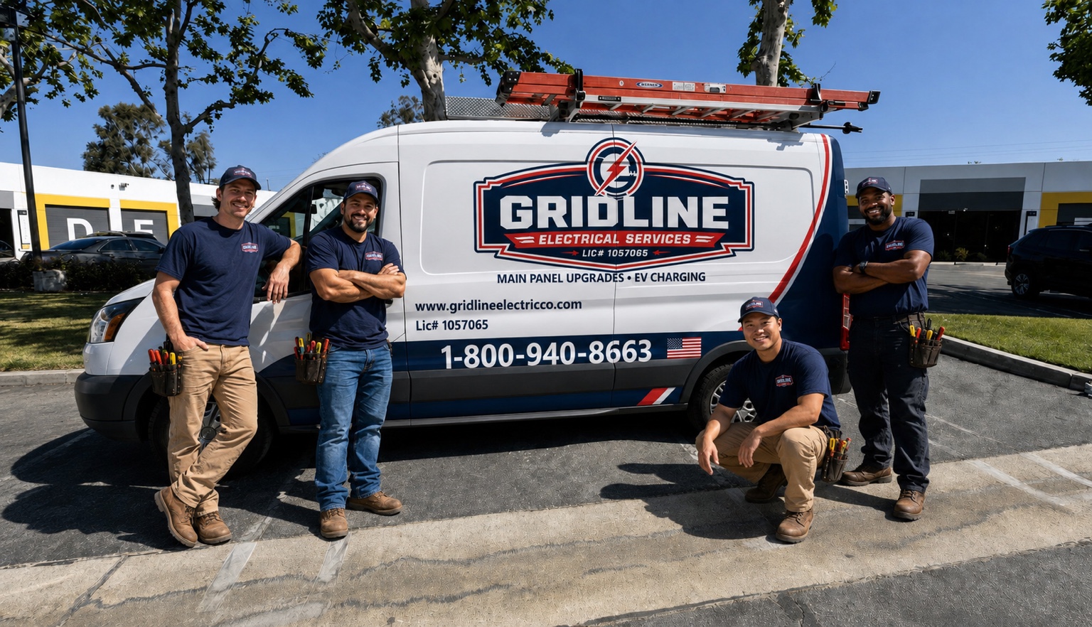 Gridline Electrical Services electricians with their fully stocked service van